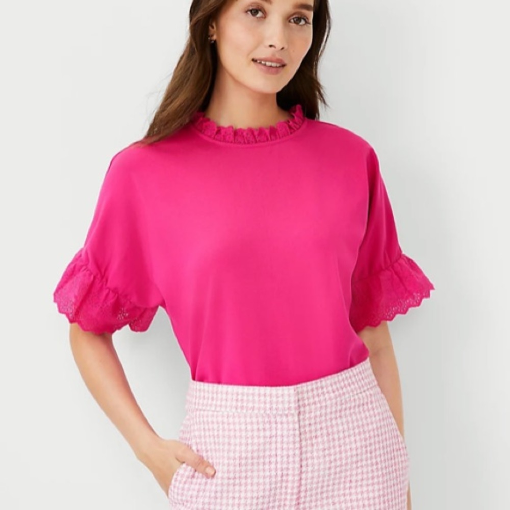 NWT Ann Taylor Eyelet Short Sleeve Top